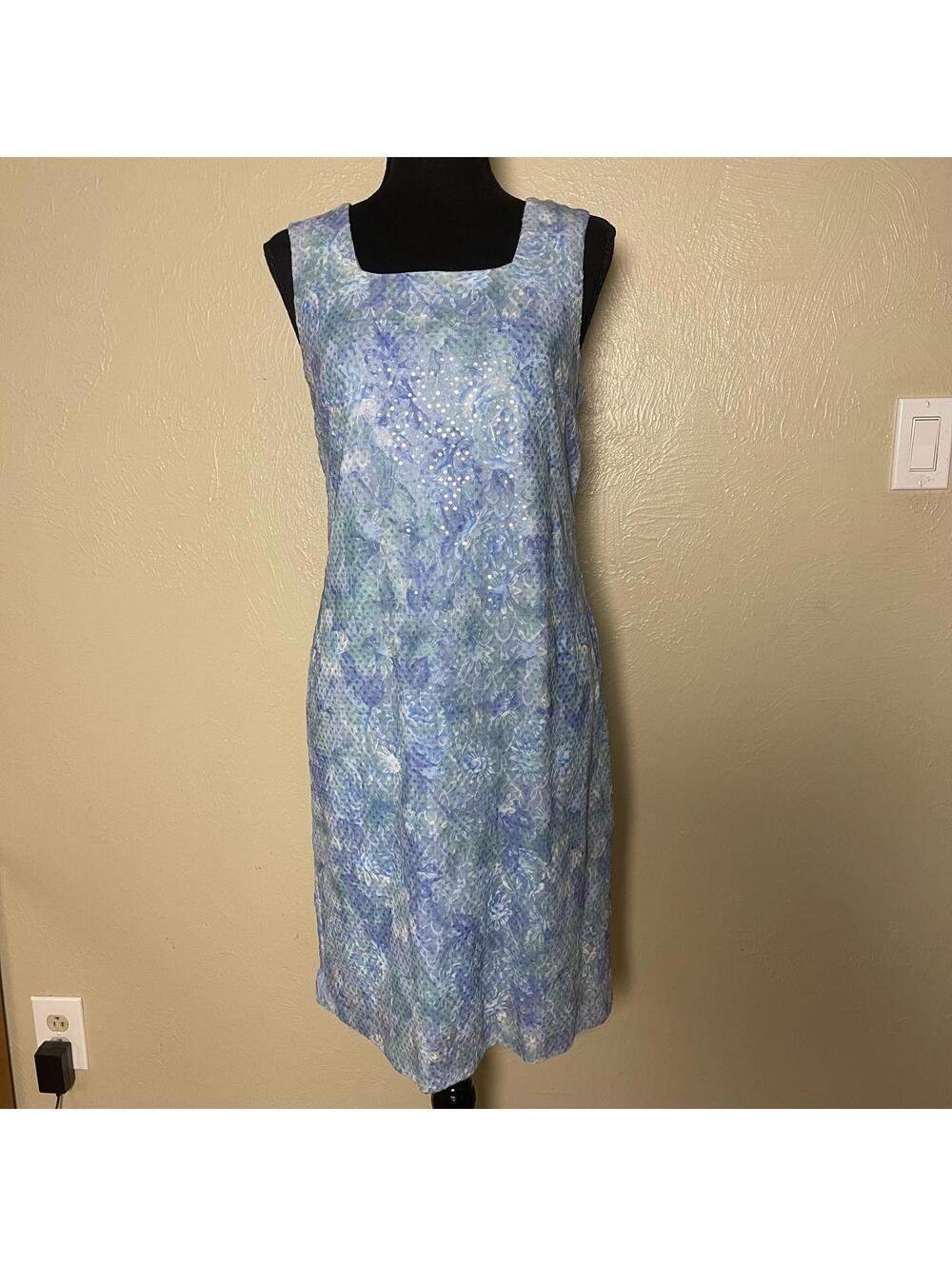 Betsy Lauren Sleeveless Sheath Dress Sequin Fitted Y2K Romantic Blue Aqua